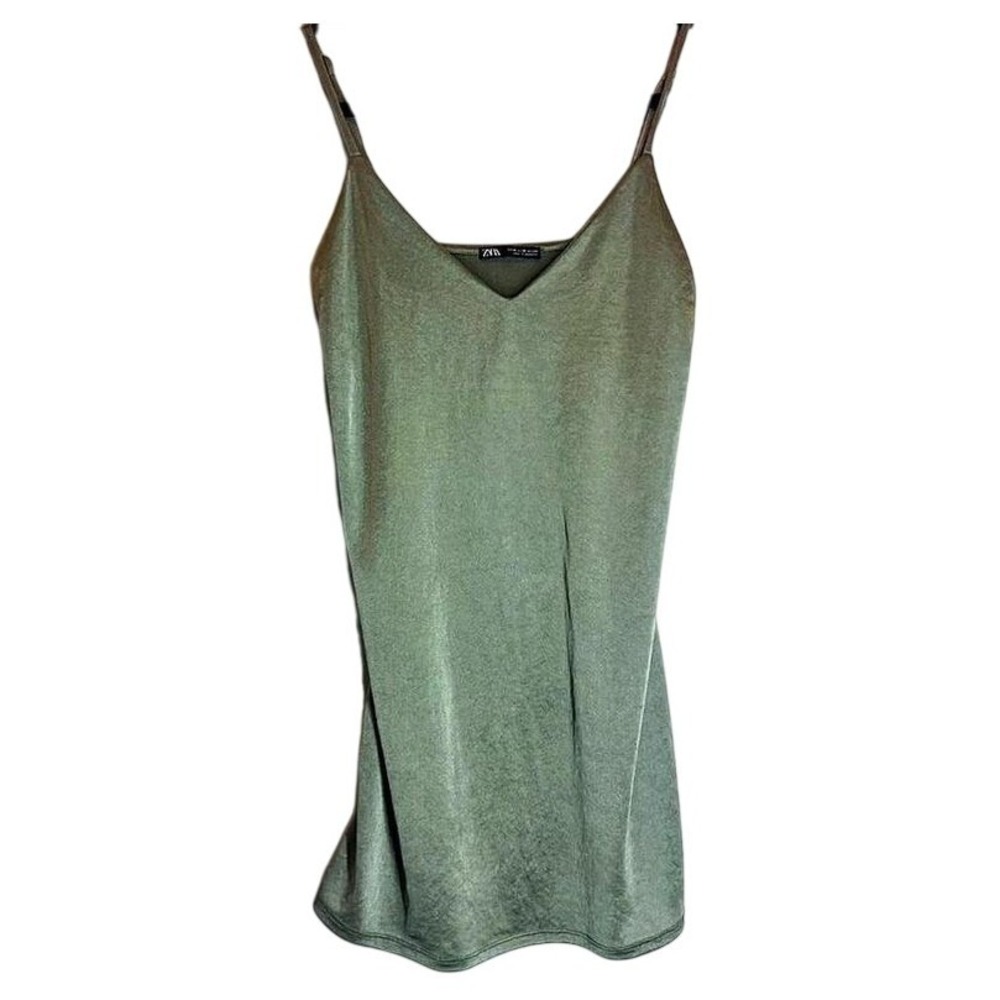 Zara Olive‎ Green Metallic V-Neck Camisole Adjustable Spaghetti Strap Tank Top